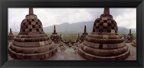 Framed 9th century Buddhist temple Borobudur on Java Island, Indonesia Print