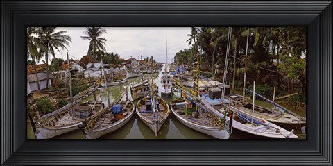 Framed Fishing boats in small village harbor, Madura Island, Indonesia Print