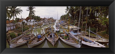 Framed Fishing boats in small village harbor, Madura Island, Indonesia Print