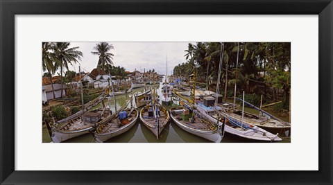 Framed Fishing boats in small village harbor, Madura Island, Indonesia Print