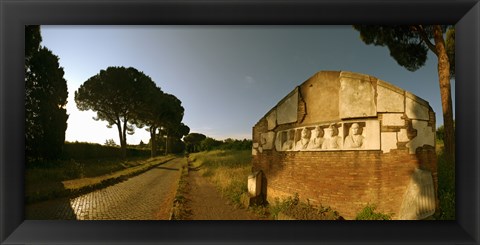 Framed Tombs and umbrella pines along the Via Appia Antica, Rome, Lazio, Italy Print