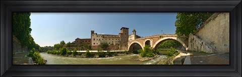 Framed Bridge across a river, Pons Fabricius, Tiber River, Rome, Lazio, Italy Print