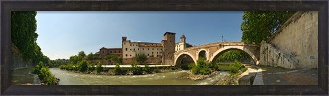 Framed Bridge across a river, Pons Fabricius, Tiber River, Rome, Lazio, Italy Print