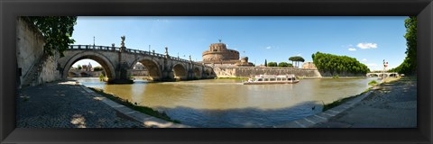 Framed Bridge across a river with mausoleum in the background, Tiber River, Ponte Sant&#39;Angelo, Castel Sant&#39;Angelo, Rome, Lazio, Italy Print