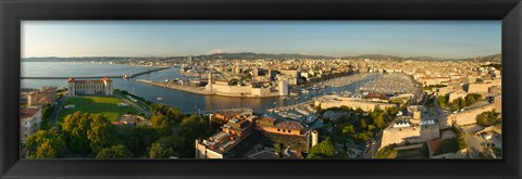 Framed High angle view of a city with port, Marseille, Bouches-du-Rhone, Provence-Alpes-Cote D&#39;Azur, France Print