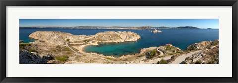 Framed Town of Marseille in the background, Mediterranean Sea, Provence-Alpes-Cote D&#39;Azur, France Print