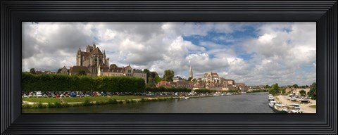 Framed Cathedral at the waterfront, Cathedrale Saint-Etienne D&#39;Auxerre, Auxerre, Burgundy, France Print