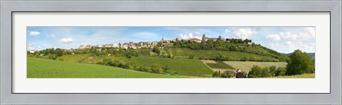 Framed Vineyards with the town on a hill, Vezelay, Yonne, Burgundy, France Print