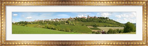 Framed Vineyards with the town on a hill, Vezelay, Yonne, Burgundy, France Print