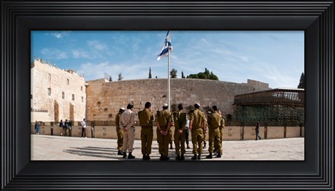 Framed Israeli soldiers being instructed by officer in plaza in front of Western Wall, Jerusalem, Israel Print