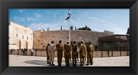 Framed Israeli soldiers being instructed by officer in plaza in front of Western Wall, Jerusalem, Israel Print