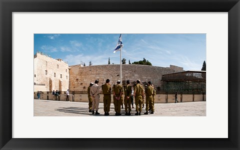 Framed Israeli soldiers being instructed by officer in plaza in front of Western Wall, Jerusalem, Israel Print