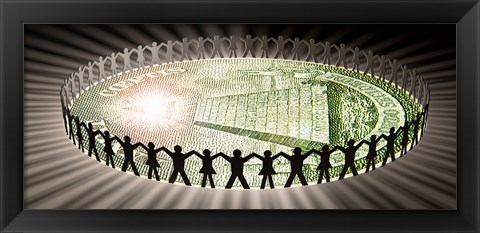 Framed People in circle around money Print