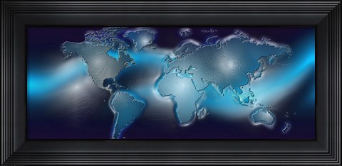Framed Map of the world with blue trail Print