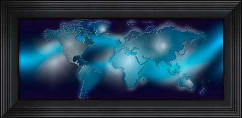 Framed Flat world map on blue background Print