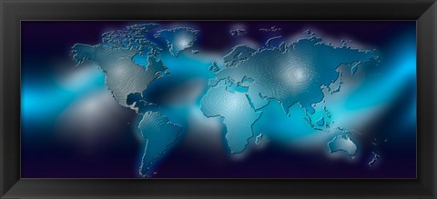 Framed Flat world map on blue background Print