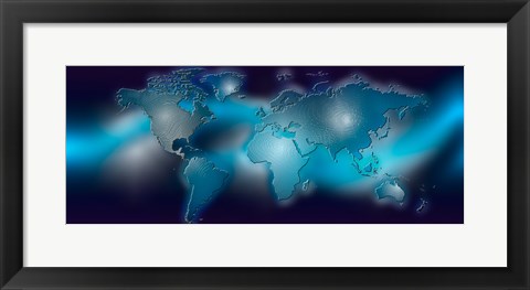 Framed Flat world map on blue background Print