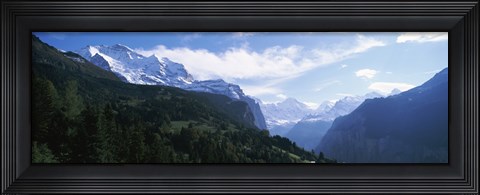 Framed Snow covered mountains, Swiss Alps, Wengen, Bernese Oberland, Berne Canton, Switzerland Print