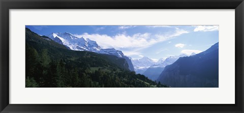 Framed Snow covered mountains, Swiss Alps, Wengen, Bernese Oberland, Berne Canton, Switzerland Print