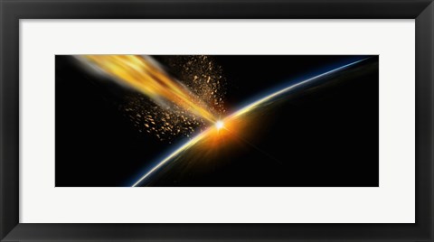 Framed Meteor hitting earth Print