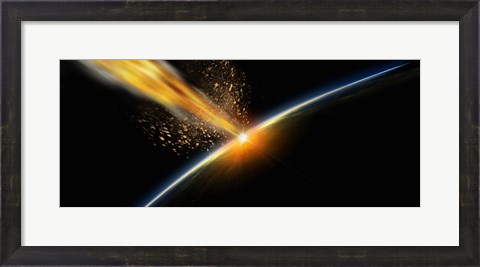 Framed Meteor hitting earth Print