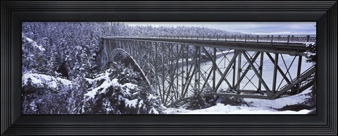 Framed Bridge leading to a forest, Deception Pass Bridge, Deception Pass State Park, Washington State, USA Print
