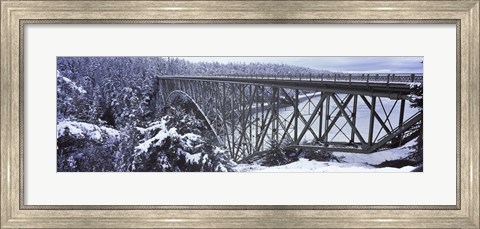 Framed Bridge leading to a forest, Deception Pass Bridge, Deception Pass State Park, Washington State, USA Print