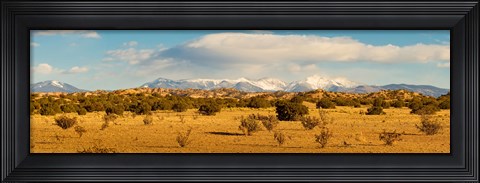 Framed High desert plains landscape with snowcapped Sangre de Cristo Mountains in the background, New Mexico Print
