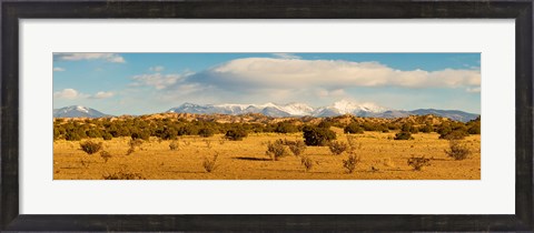 Framed High desert plains landscape with snowcapped Sangre de Cristo Mountains in the background, New Mexico Print