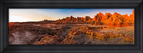 Framed Rock formations on a landscape at sunrise, Door Trail, Badlands National Park, South Dakota, USA Print