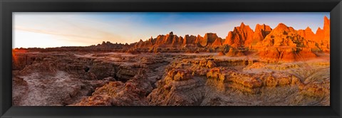 Framed Rock formations on a landscape at sunrise, Door Trail, Badlands National Park, South Dakota, USA Print