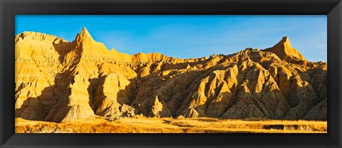 Framed Sculpted sandstone spires on a landscape, Saddle Pass Trail, Badlands National Park, South Dakota, USA Print