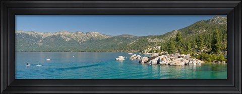 Framed Stand-Up Paddle-Boarders near Sand Harbor at Lake Tahoe, Nevada, USA Print
