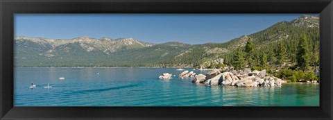 Framed Stand-Up Paddle-Boarders near Sand Harbor at Lake Tahoe, Nevada, USA Print