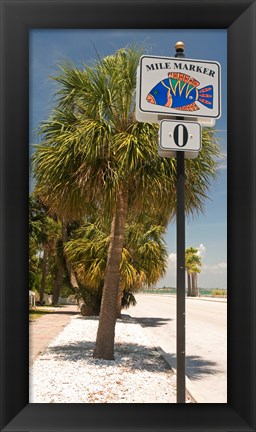 Framed Mile marker zero at Pass-A-Grille, St. Pete Beach, Tampa Bay Area, Tampa Bay, Florida, USA Print
