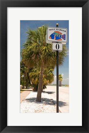 Framed Mile marker zero at Pass-A-Grille, St. Pete Beach, Tampa Bay Area, Tampa Bay, Florida, USA Print