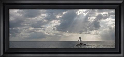 Framed Sailboat in the sea, Negril, Jamaica Print