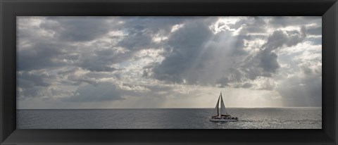 Framed Sailboat in the sea, Negril, Jamaica Print