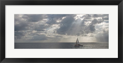 Framed Sailboat in the sea, Negril, Jamaica Print