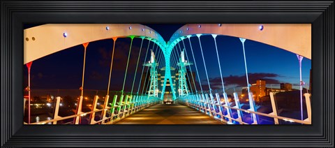 Framed Millennium Bridge at night, Salford Quays, Salford, Greater Manchester, England Print
