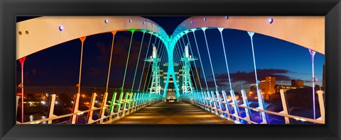 Framed Millennium Bridge at night, Salford Quays, Salford, Greater Manchester, England Print