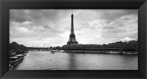 Framed Eiffel Tower from Pont De Bir-Hakeim, Paris, France (black and white) Print