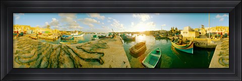 Framed Boats at harbor, Malta Print