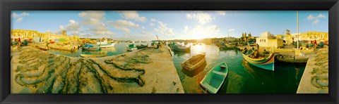 Framed Boats at harbor, Malta Print