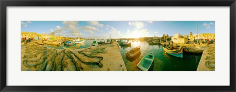 Framed Boats at harbor, Malta Print