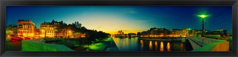 Framed City lit up at dusk, Notre Dame, Paris, Ile-de-France, France Print