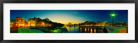 Framed City lit up at dusk, Notre Dame, Paris, Ile-de-France, France Print