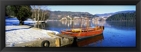 Framed Traditional boat at the Lake Bled, Upper Carniola, Slovenia Print