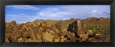 Framed Signal Hill with Petroglyphs, Saguaro National Park, Tucson, Arizona, USA Print