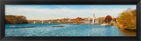 Framed Crew teams in their sculls on the Potomac River at Old Georgetown Waterfront, Washington DC, USA Print